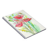 色彩の鮮やかな水彩画のケシ ノートブック (右側)