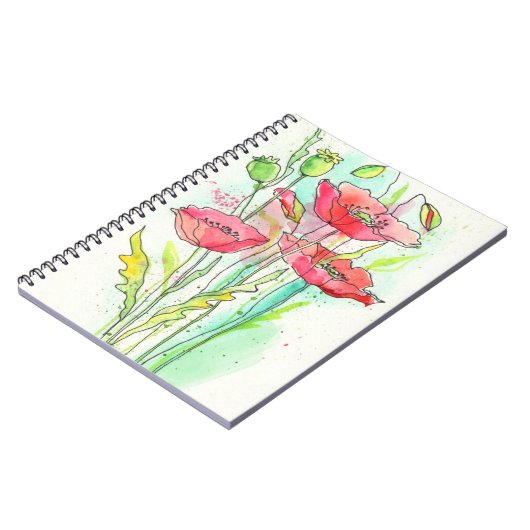 色彩の鮮やかな水彩画のケシ ノートブック (左側)