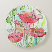 色彩の鮮やかな水彩画のケシ ラウンドクッション (裏面)