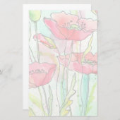 色彩の鮮やかな水彩画のケシ 便箋 (正面/裏面)
