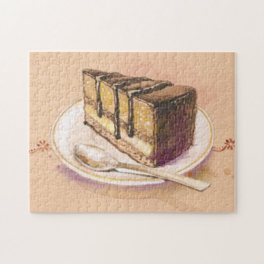 色彩の鮮やかな水彩画のケーキが付いているカード ジグソーパズル (横)