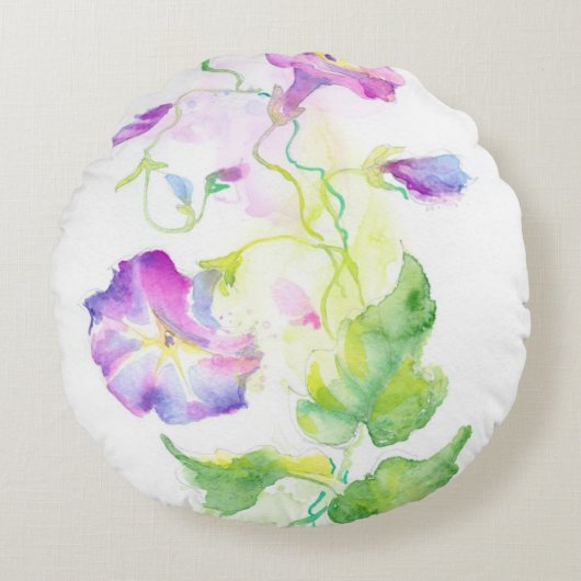 色彩の鮮やかな水彩画のconvolvulusの花 ラウンドクッション (正面)