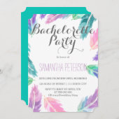 色彩の鮮やかな水彩画はバチェロレッテに羽をつけます 招待状 (正面/裏面)
