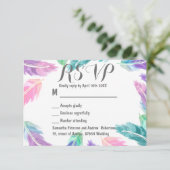 色彩の鮮やかな水彩画はRSVPを結婚することに羽をつけます 出欠カード (スタンド正面)