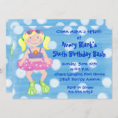 色彩の鮮やかな水泳党ブロンドの女性の女の子 招待状 (正面/裏面)