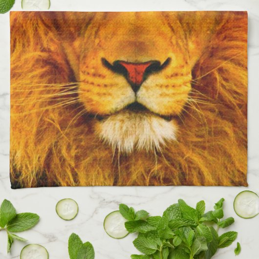 色彩の鮮やかな緑色の目のライオンの台所タオル キッチンタオル (折り畳み)