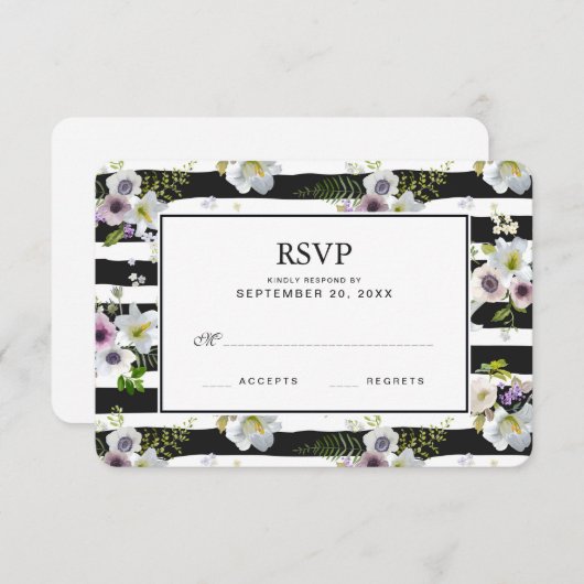 色彩の鮮やかな花の縞模様- RSVPを結婚すること 出欠カード (正面/裏面)