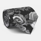 色彩の鮮やかな花の黒い及び夜会服 ネクタイ (ロール)