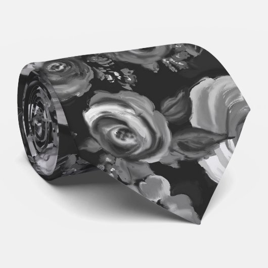 色彩の鮮やかな花の黒い及び夜会服 ネクタイ (ロール)