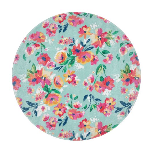 色彩の鮮やかな花模様 カッティングボード (正面)