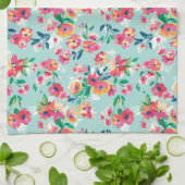 色彩の鮮やかな花模様 キッチンタオル (折り畳み)