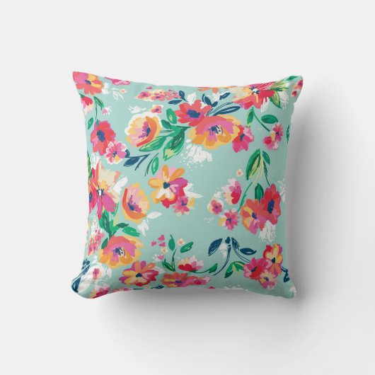 色彩の鮮やかな花模様 クッション (正面)