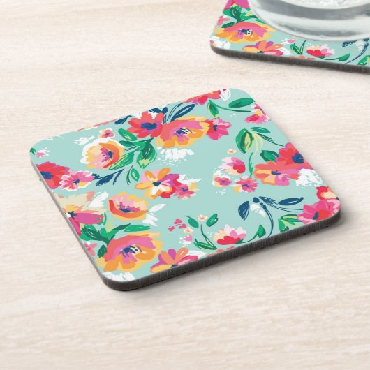 色彩の鮮やかな花模様 コースター (左側)