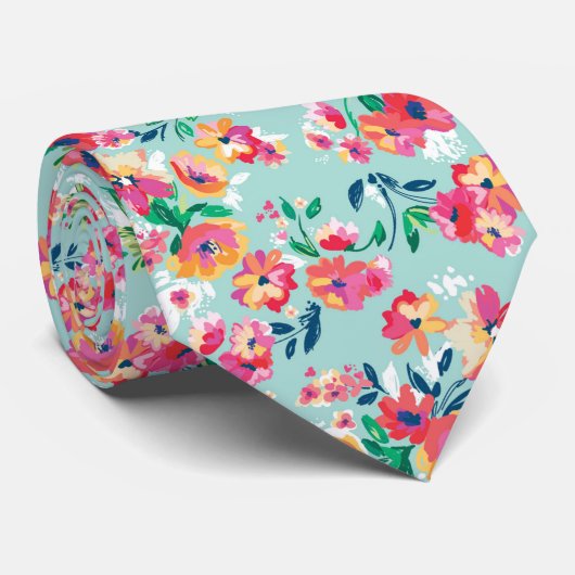 色彩の鮮やかな花模様 ネクタイ (ロール)