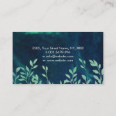 色彩の鮮やかな質の半透明なティール（緑がかった色）の葉 名刺 (裏面)