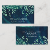 色彩の鮮やかな質の半透明なティール（緑がかった色）の葉 名刺 (正面/裏面)