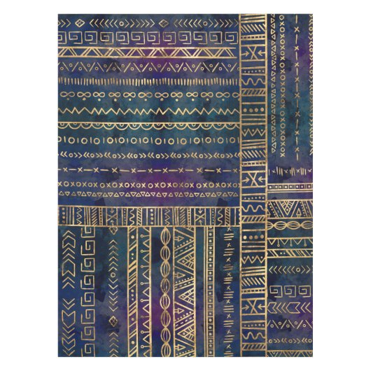 色彩の鮮やかな質の種族の民族パターン金ゴールド テーブルクロス (正面)