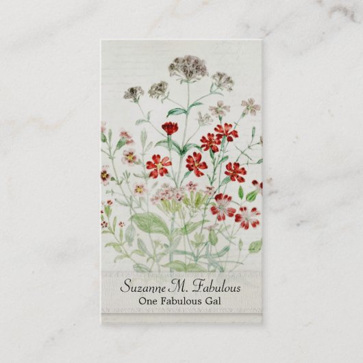 色彩の鮮やかなCatchflyの花の花束のヴィンテージの原稿 名刺 (正面)