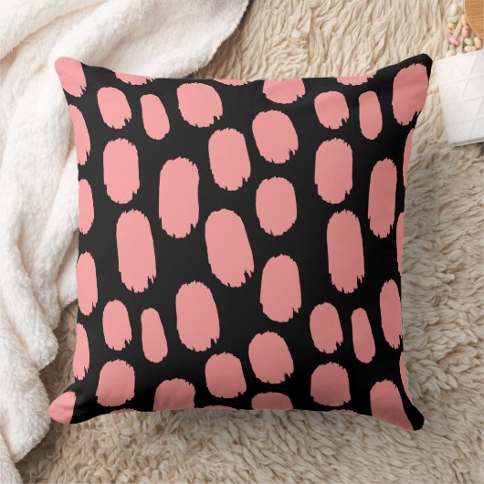 色彩の鮮やかはっきりした点 – 黒のソフトピンク クッション (ブランケット)