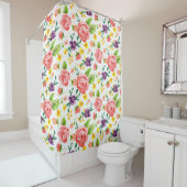 色彩の鮮やかアーモダントフローラバラ水彩ホットピンク シャワーカーテン (インサイチュ)