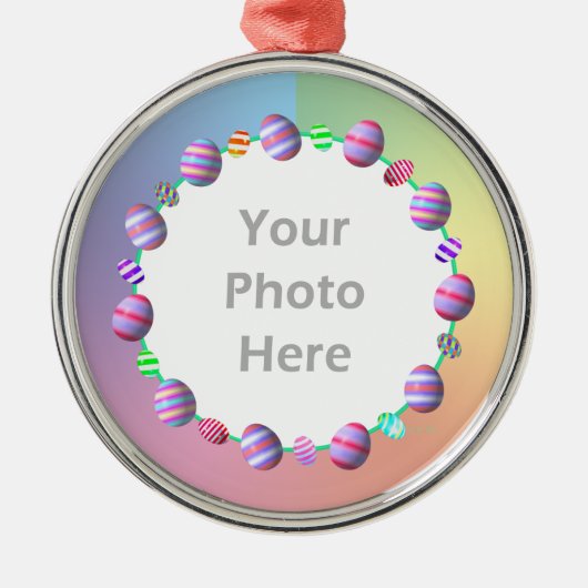色彩の鮮やかイースター卵（丸い写真フレーム） メタルオーナメント (正面)