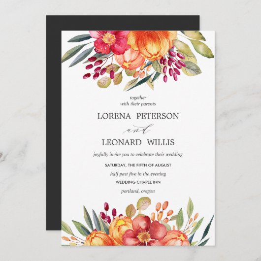 色彩の鮮やかエレガントモダン素朴縦 招待状 (正面/裏面)