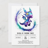 色彩の鮮やかカスタムドラゴンデジタルガール誕生日 招待状 (正面)