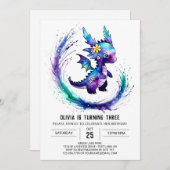 色彩の鮮やかカスタムドラゴンデジタルガール誕生日 招待状 (正面/裏面)