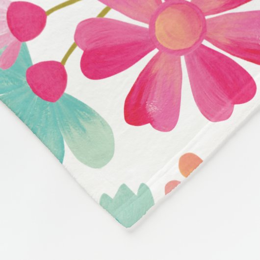 色彩の鮮やかガーデンフラワーズピンクターコイズパステル フリースブランケット (角)