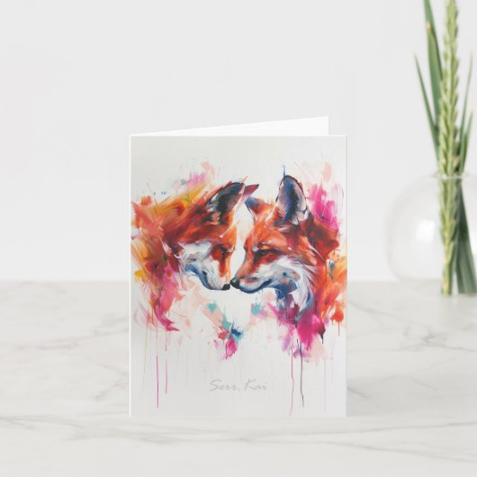 色彩の鮮やかキツネあいさつ空白のカード サンキューカード (正面)