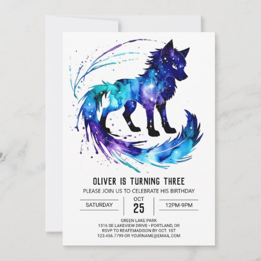 色彩の鮮やかシンプルWolf Digital Boy誕生日 招待状 (正面)