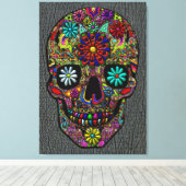 色彩の鮮やかスカルフローラアートフェイクオンシャークスキン キャンバスプリント (インサイチュ (ウッドフロア))