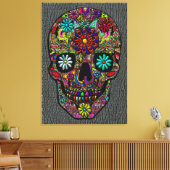 色彩の鮮やかスカルフローラアートフェイクオンシャークスキン キャンバスプリント (インサイチュ (リビング))