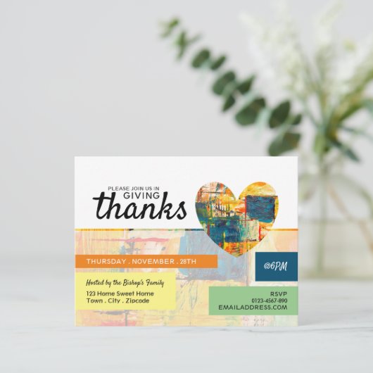 色彩の鮮やかハート感謝祭パーティの招待状 ポストカード (スタンド正面)