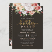 色彩の鮮やかバラ&金ゴールドスクリプトの誕生日パーティ 招待状 (正面/裏面)