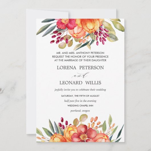 色彩の鮮やかフォーマル花モダンエレガント 招待状 (正面)