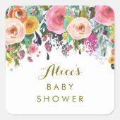 色彩の鮮やかフローラガーデン赤ちゃんシャワーのシール スクエアシール (正面)