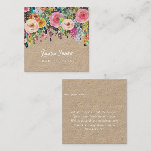 色彩の鮮やかフローラクラフトスクエアスタイリストアポイントメント 予約カード (正面/裏面)