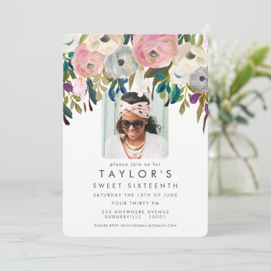 色彩の鮮やかフローラスイート16バースデーパーティーの写真 招待状 (スタンド正面)