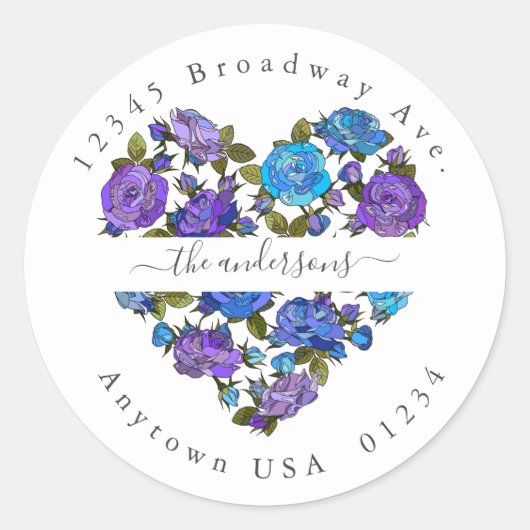 色彩の鮮やかフローラハート;差出人住所封筒用シール ラウンドシール (正面)
