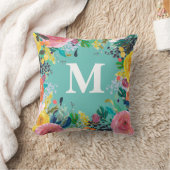 色彩の鮮やかフローラパーソナライズされたイニシャル クッション (ブランケット)