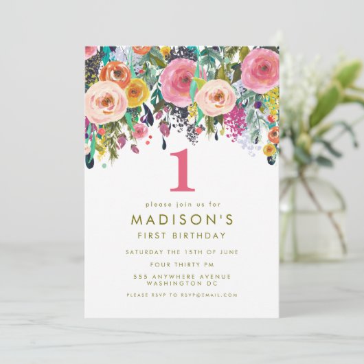 色彩の鮮やかフローラ女子1st誕生日招待状 招待状 (スタンド正面)