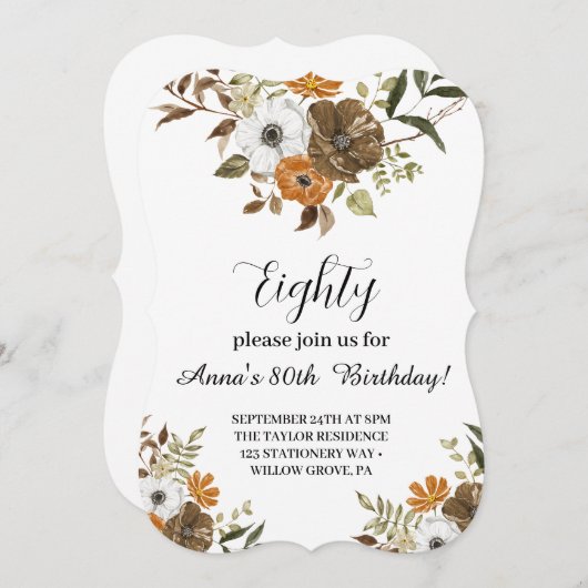 色彩の鮮やかフローラ植物第80番誕生日招待状 (正面/裏面)