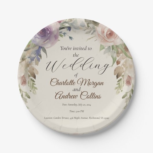 色彩の鮮やかフローラ結婚式招待状 ペーパープレート (正面)