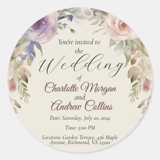 色彩の鮮やかフローラ結婚式招待状 ラウンドシール (正面)