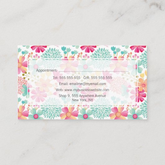 色彩の鮮やかフローラ美容師サロンアポイントメントカード 予約カード (裏面)