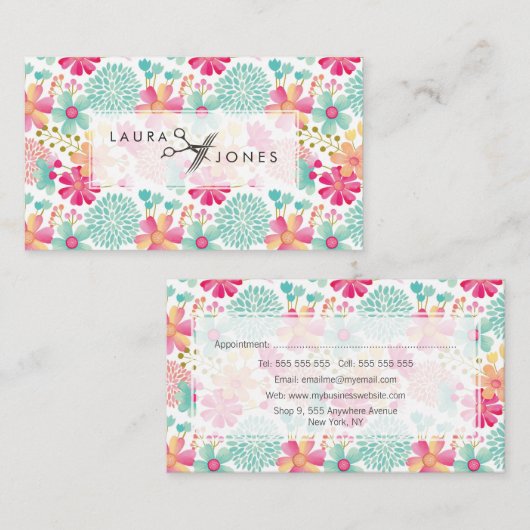 色彩の鮮やかフローラ美容師サロンアポイントメントカード 予約カード (正面/裏面)