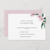 色彩の鮮やかマグノリアと葉 |ピンク |ウェディングRSVP 出欠カード (正面/裏面)