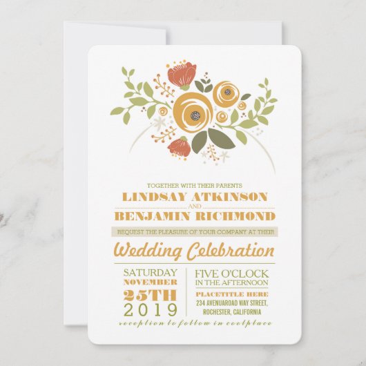 色彩の鮮やかモダンカジュアル花の結婚式招待状 招待状 (正面)