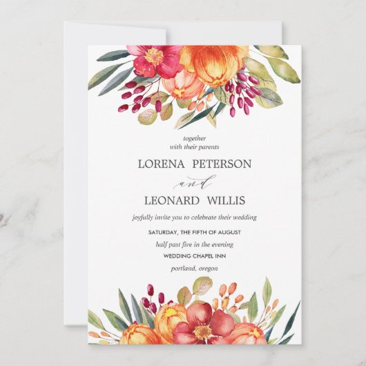 色彩の鮮やかモダンフラエレガント素朴オ 招待状 (正面)